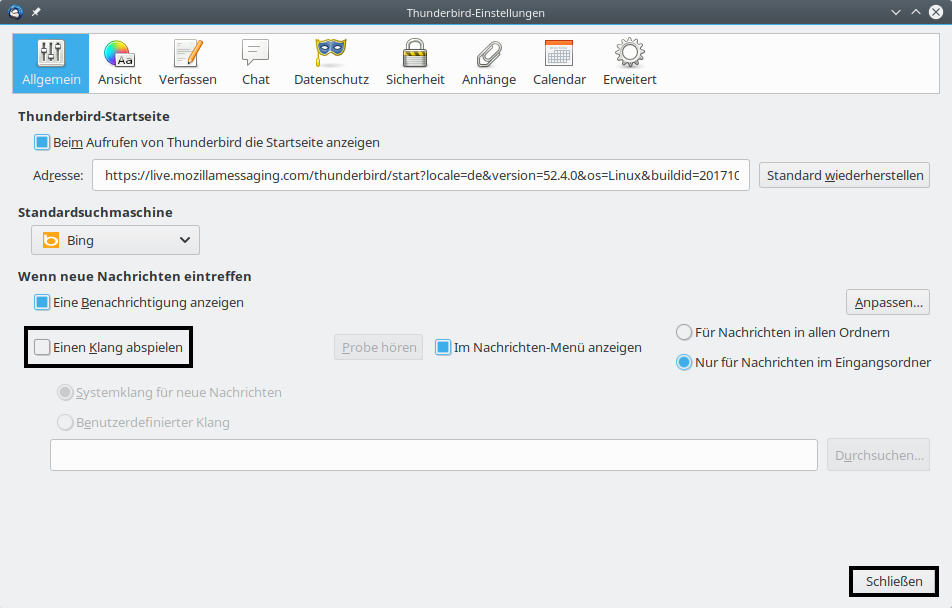 Klang "Mail-Eingang" deaktivieren